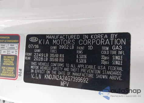 2016 Kia Soul z USA, uszkodzony, nr VIN KNDJN2A24G7399692